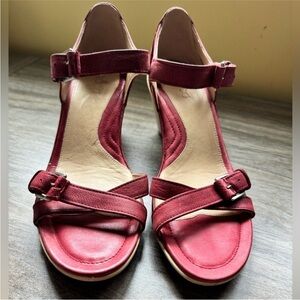 Ecco Red Leather Heeled Sandals (2.5” heel). Size EU 39
